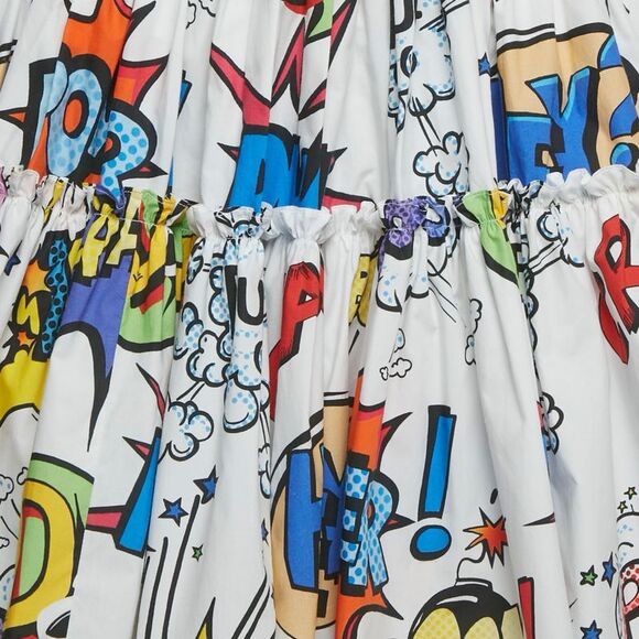 Dolce & Gabbana White Comic Print Poplin Tiered Mini Skirt S - Picture 3 of 5